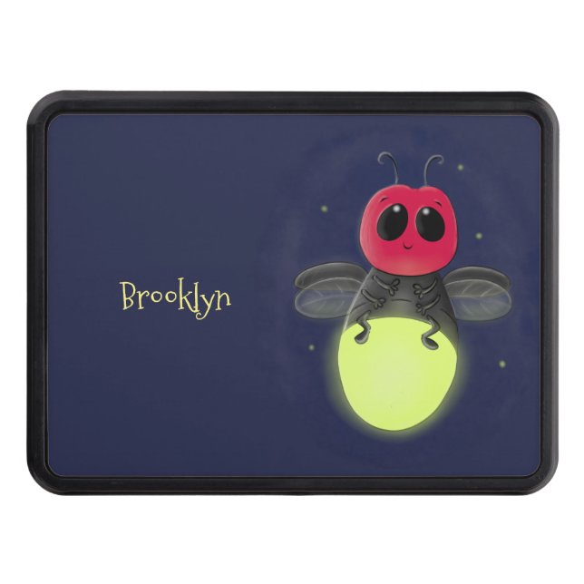 Cute lightning bug firefly cartoon illustration trailer hitch cover (Front)