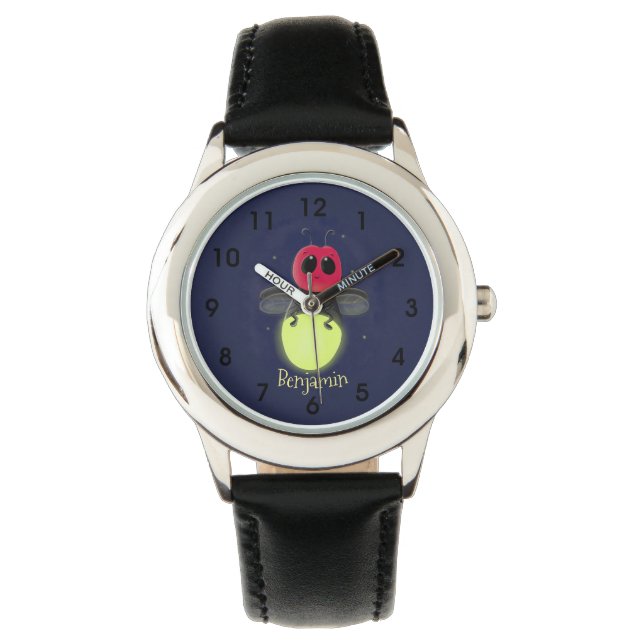 Cute lightning bug firefly cartoon illustration watch (Front)