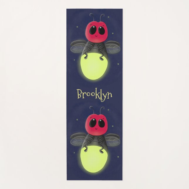 Cute lightning bug firefly cartoon illustration yoga mat (Front)