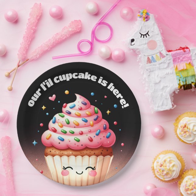 Cute L'il Cupcake Sprinkles Baby Shower Welcome Paper Plate (Party)