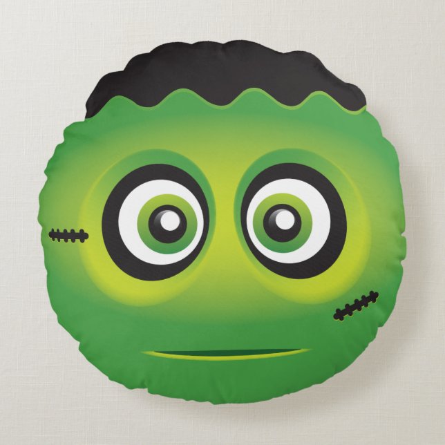 Cute lil' green monster emoji round pillow (Front)