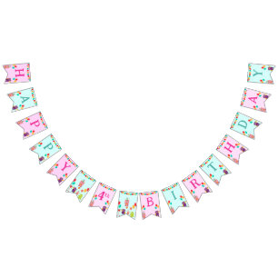 Cute lil monster cartoon fun birthday party bunting flags