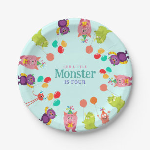 Cute lil monster cartoon fun birthday party  paper plate
