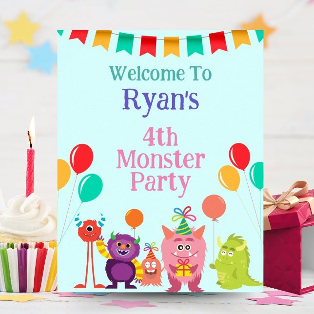 Cute lil monster cartoon fun birthday party poster (Creator Uploaded)