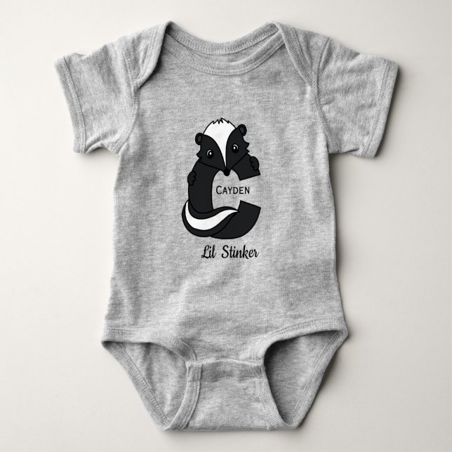 Cute Lil Stinker Skunk Monogram Baby Bodysuit (Front)