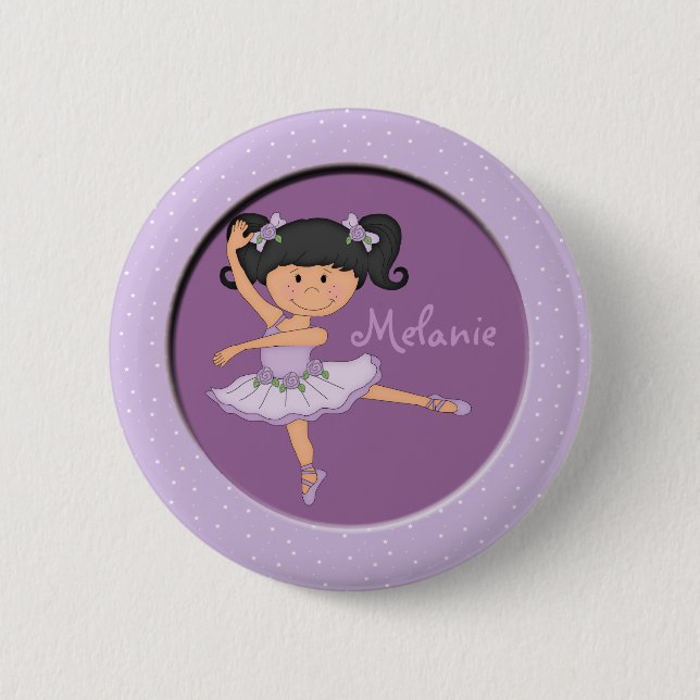Cute lilac Ballerina 1 Custom Name 2 Inch Round Button (Front)