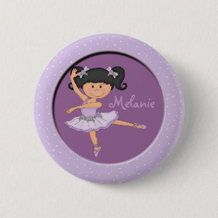 Cute lilac Ballerina 1 Custom Name 2 Inch Round Button