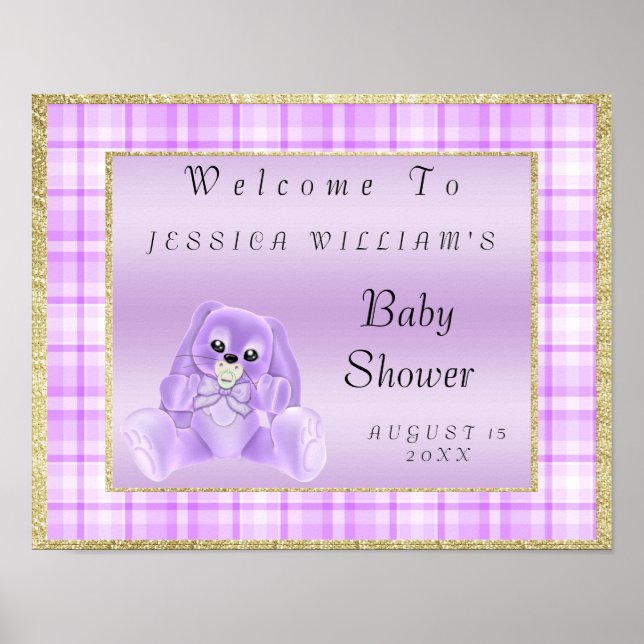 Cute Lilac Bunny "Welcome" Poster (Front)