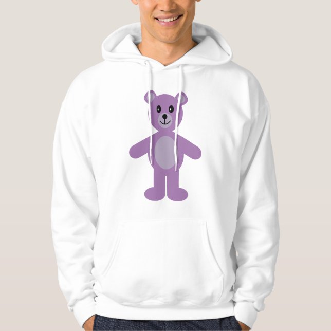 Cute Lilac Cartoon Teddy Bear Hoodie (Front)