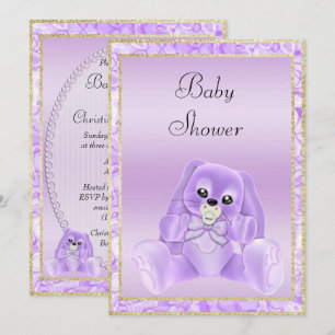 Cute Lilac Floppy Ears Bunny Baby Shower Invitation