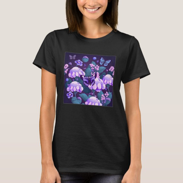 Cute Lilac Flower Butterfly Illustration Tree Wome T-Shirt (Front)