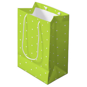 Cute lime green and white tiny polka dots pattern medium gift bag