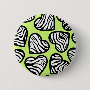 Cute lime green black white zebra pattern heart 2 inch round button