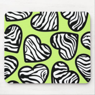 Cute lime green black white zebra pattern heart mouse pad