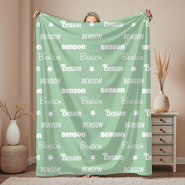 Cute lime green repeating name personalized fleece blanket (Creator Uploaded)