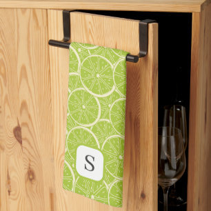 Cute Lime Slices Citrus Fruit Monogrammed Initial Kitchen Towel