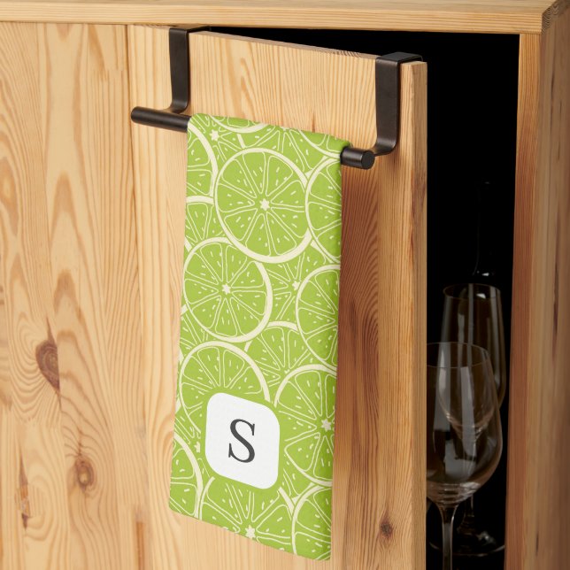Cute Lime Slices Citrus Fruit Monogrammed Initial Kitchen Towel (Thirds Fold)