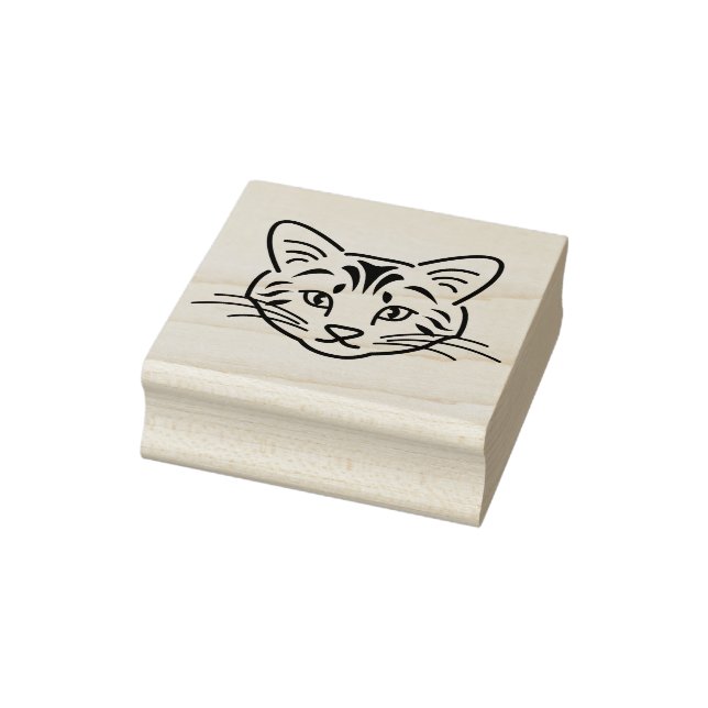 Cute Line Art Kitty Cat Face Outline Rubber Stamp (Stamp)