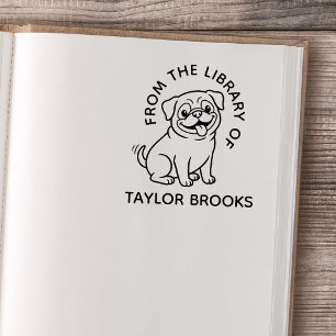 Cute Line Art Pug From The Library Of Bookplate Rubber Stamp