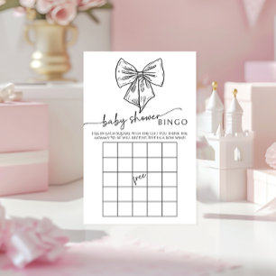 Cute Lineart Bow Baby Girl Shower Bingo Game