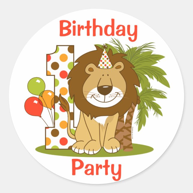 Cute Lion 1st Birthday Classic Round Sticker (Front)