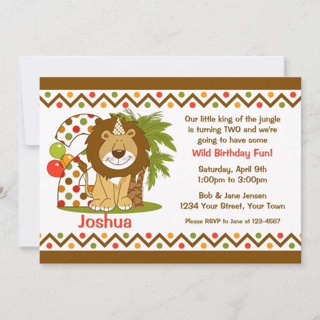 Cute Lion 2nd Birthday Invitation (Front)