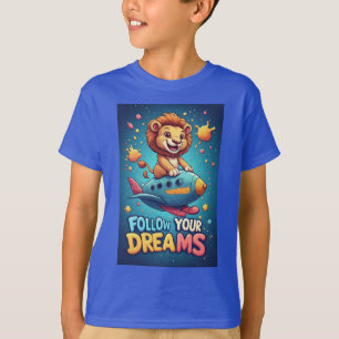🦁 Cute Lion Airplane Adventure Kids Graphic  ✈ T-Shirt