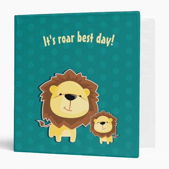 Cute Lion And Baby Cub Kids Birthday Binder (Front/Inside)