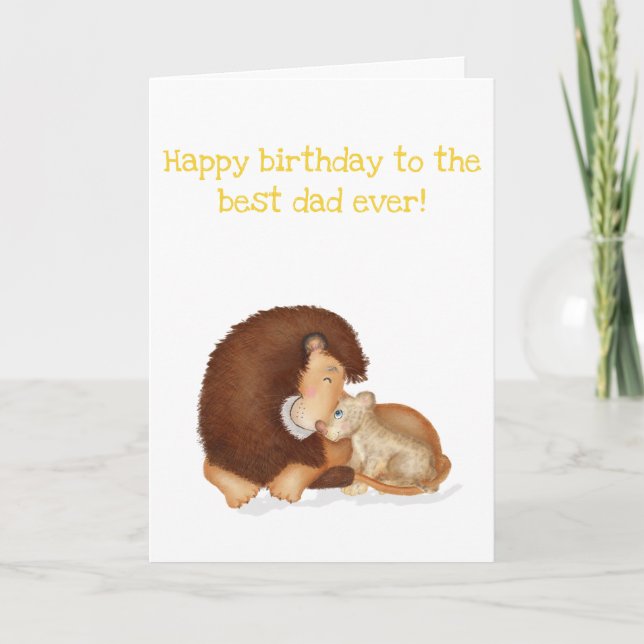 Cute lion and cub best dad ever birthday card (Front)