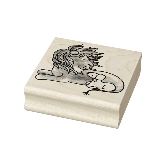 Cute Lion and Lamb | Wood Art Stamp (Stamp)