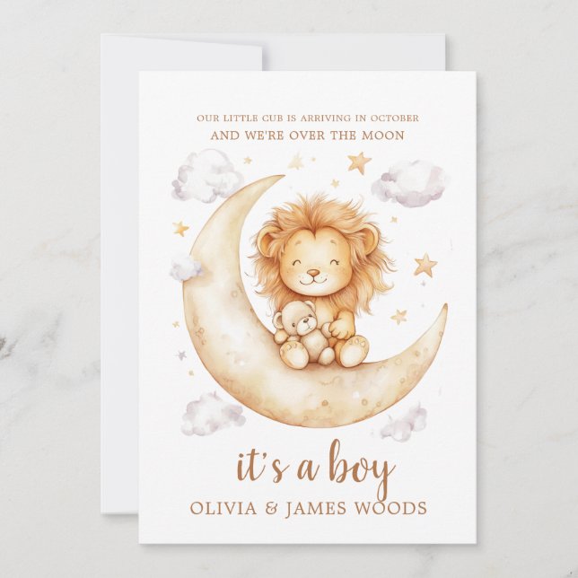 Cute Lion Baby Boy Pregnancy Announcement (Front)