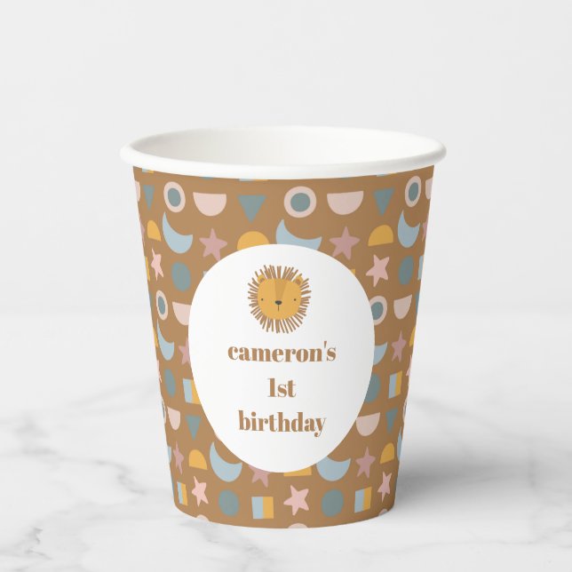 Cute Lion Baby Kids Animal Custom Birthday Party Paper Cups (Front)
