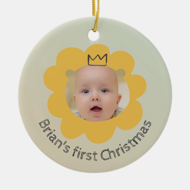 Cute Lion Baby Picture Custom Name Ceramic Ornament (Front)