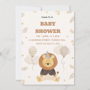 Cute Lion Baby Shower Invitation   Neutral Safari 