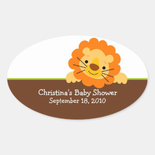 Cute Lion Baby Shower Oval Sticker