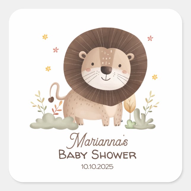 Cute Lion Baby Shower Roaring with Excitement  Square Sticker (Front)