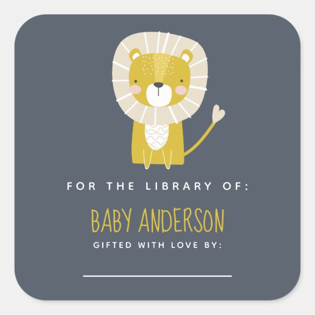 Cute Lion Baby Shower Square Sticker (Front)