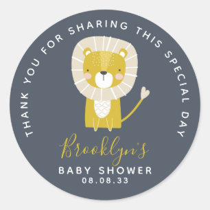 Cute Lion Baby Shower Thank You  Classic Round Sticker