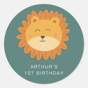 Cute Lion Birthday Classic Round Sticker