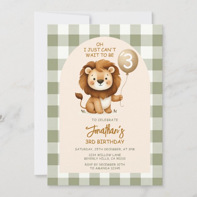 Cute Lion Birthday Safari Animals Party Balloon Invitation (Front)