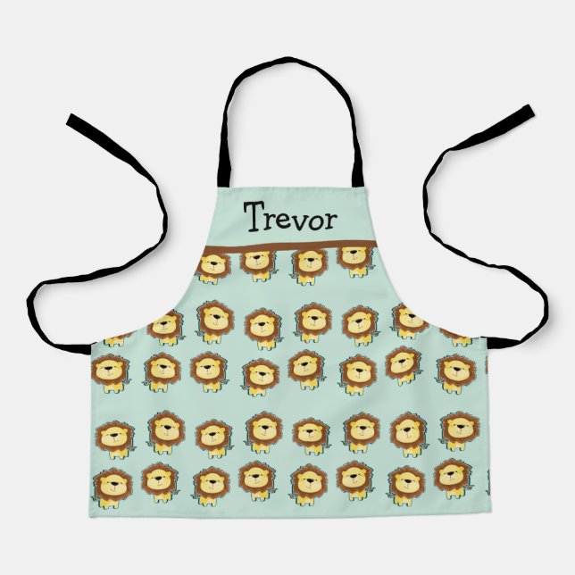 Cute lion blue pattern apron (Front)