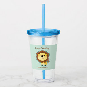 Cute lion blue pattern birthday acrylic tumbler