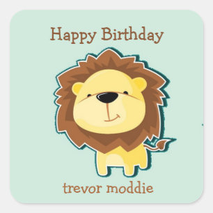 Cute lion blue pattern birthday square sticker