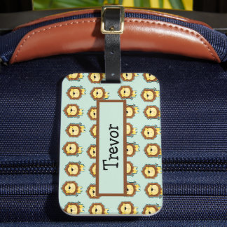 Cute lion blue pattern luggage tag