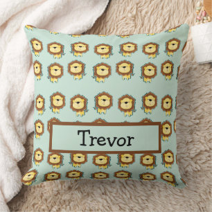 Cute lion blue pattern throw pillow