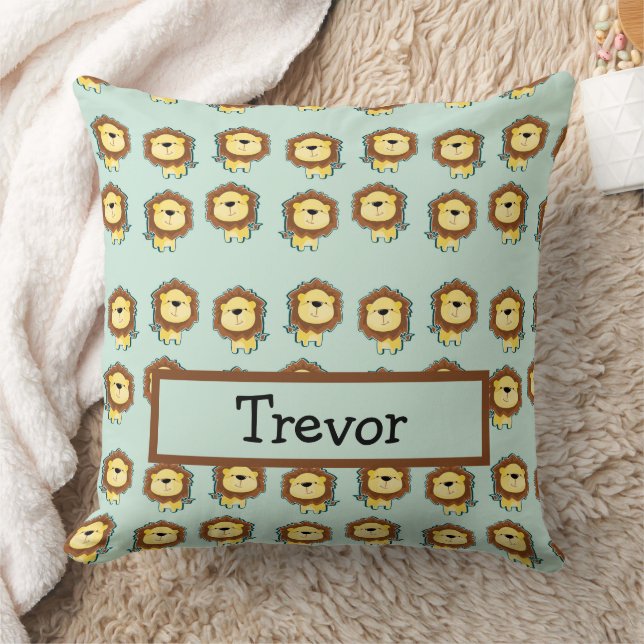Cute lion blue pattern throw pillow (Blanket)