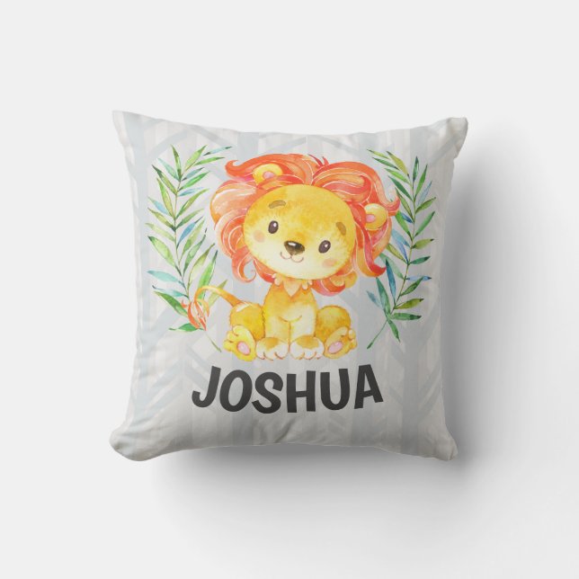 Cute Lion Boy Personalized Nursery King Jungle Throw Pillow (Front)