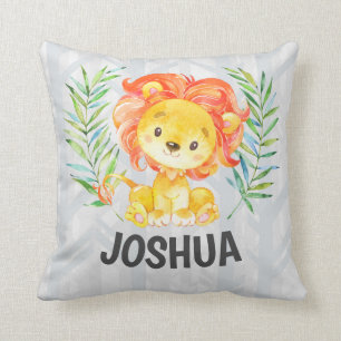 Cute Lion Boy Personalized Nursery King Jungle Throw Pillow
