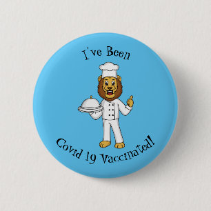 Cute lion chef cartoon illustration 2 inch round button