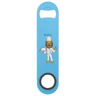 Cute lion chef cartoon illustration bar key
